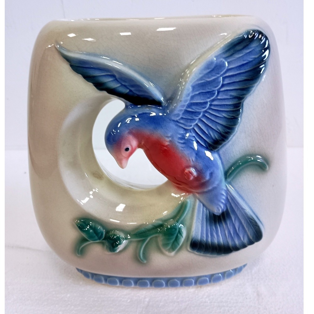 Vintage 50s Royal Copley 3D Bluebird Vase Planter Ceramic Mid Century Modern